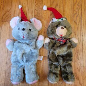Fairview Gray Mouse Brown Teddy Bear Stocking Sack 18 Inch Christmas Lot Of 2